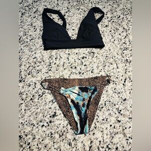 NWOT Volcom Black and Leopard Print Bikini Set
